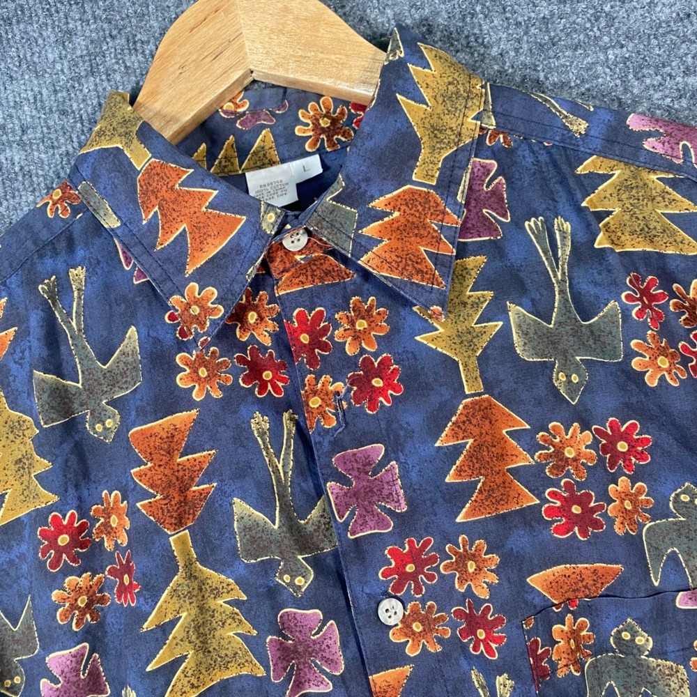 The Territory Ahead Button Down Shirt Mens Large Tribal Bird Floral Long Sleeve